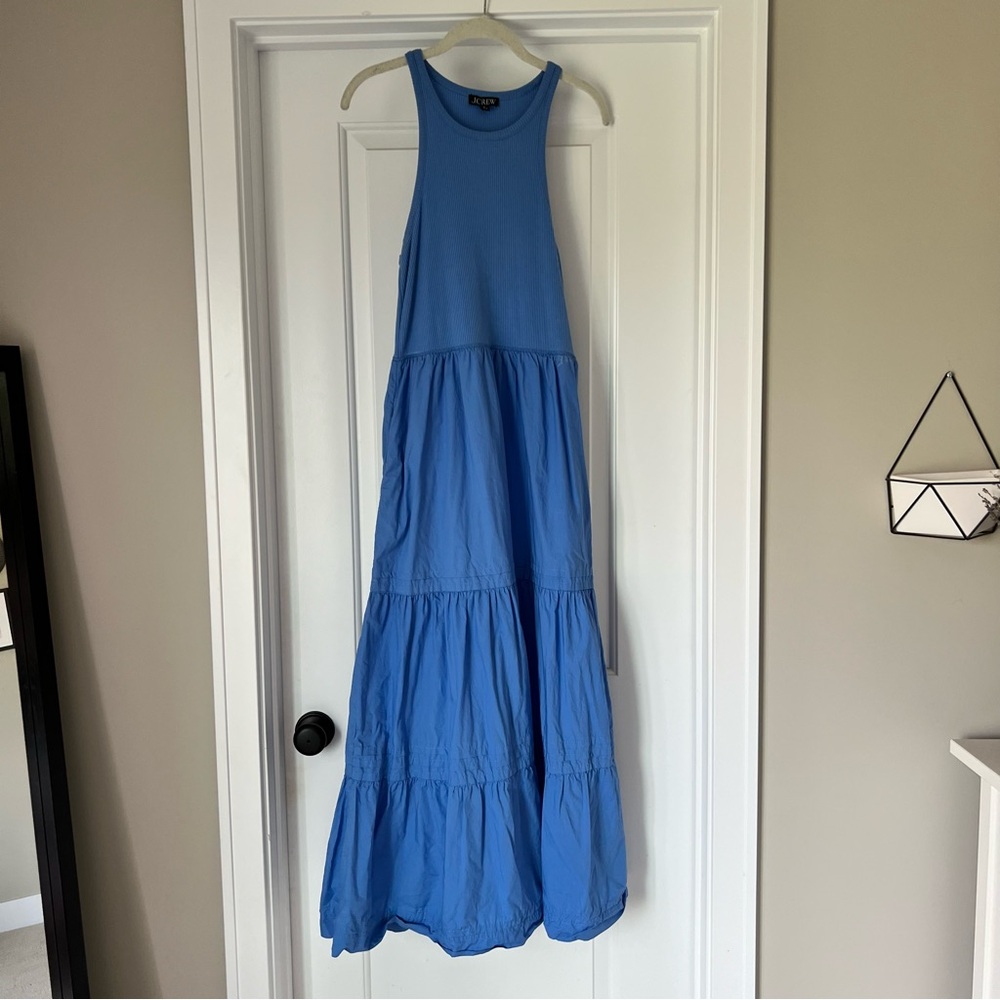 J. Crew Vintage Rib High-Neck Cutaway Tank Dress with Poplin Skirt